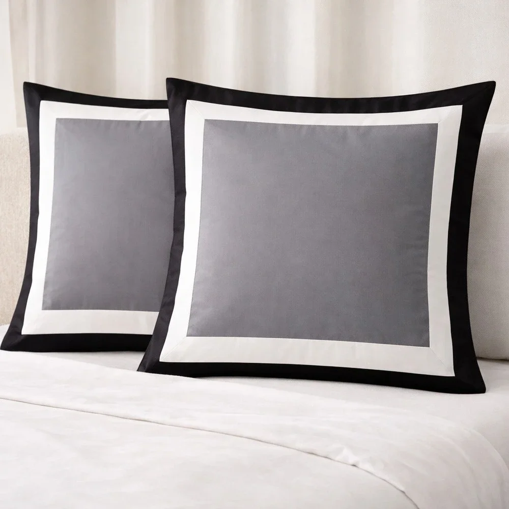 Frette King Duvet Cover & Euro Sham Set Grey Black White‎ Luxury Bedding NWOT